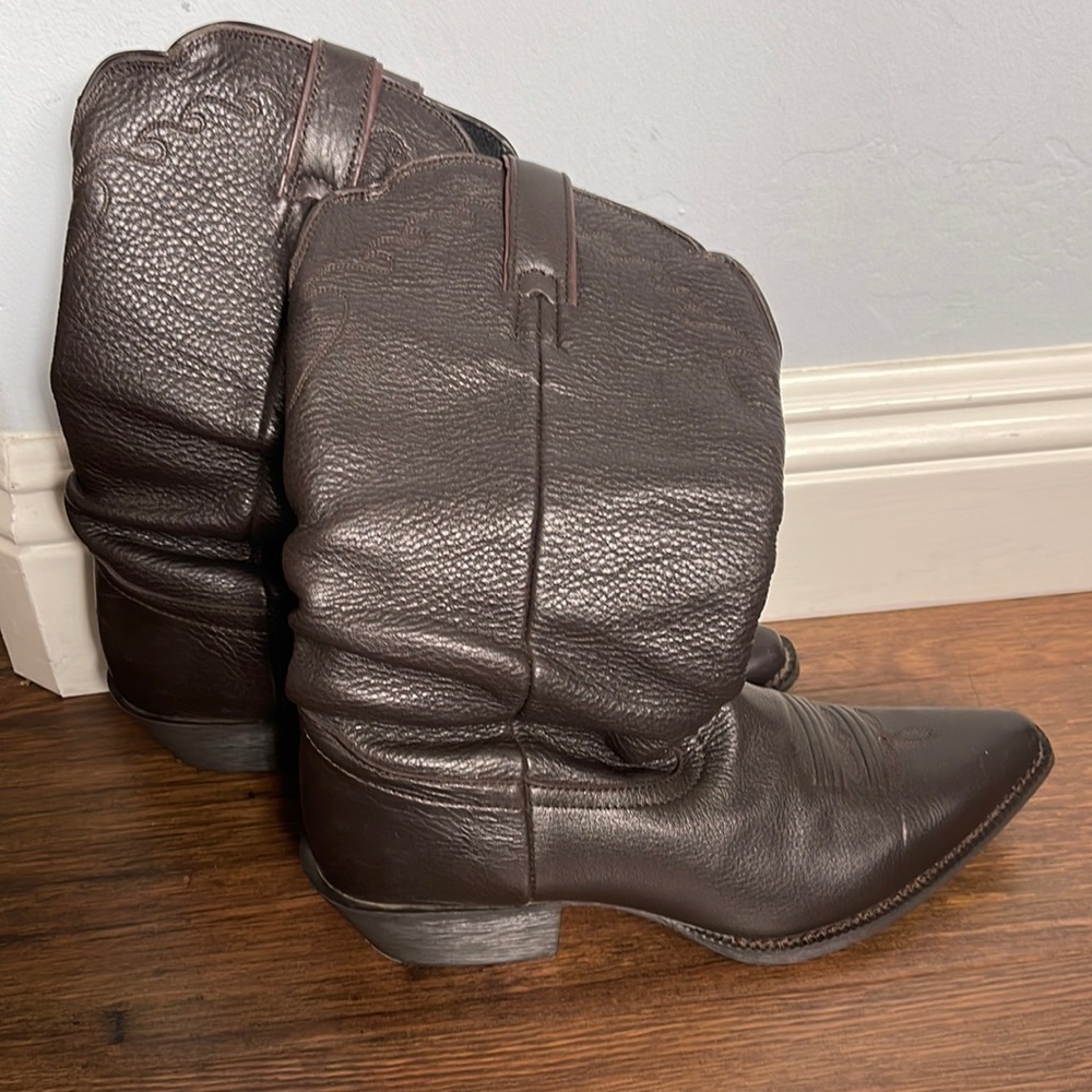 Dark Brown Leather Cowboy Boots - Picture 4 of 9